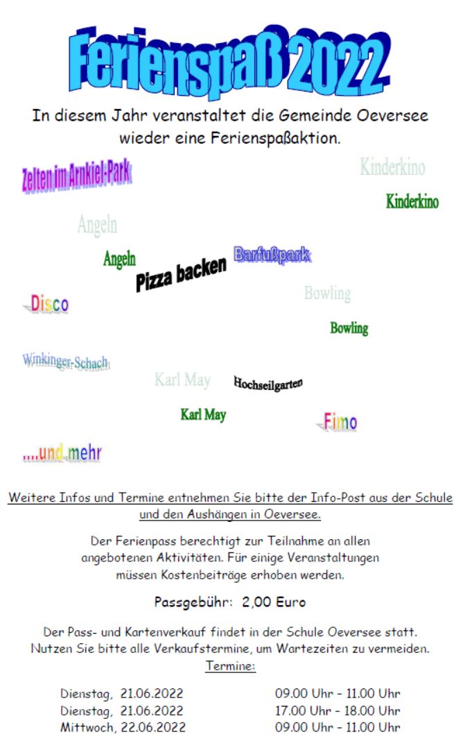 Informationen zum Ferienspaß 2022